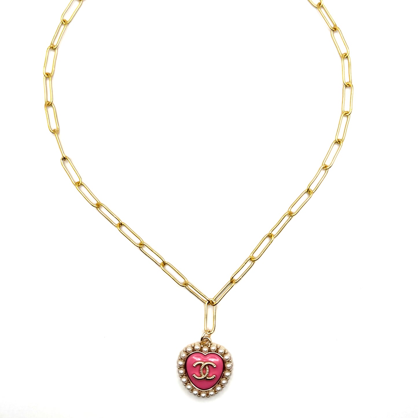 Berry Pink & Pearly Heart Necklace
