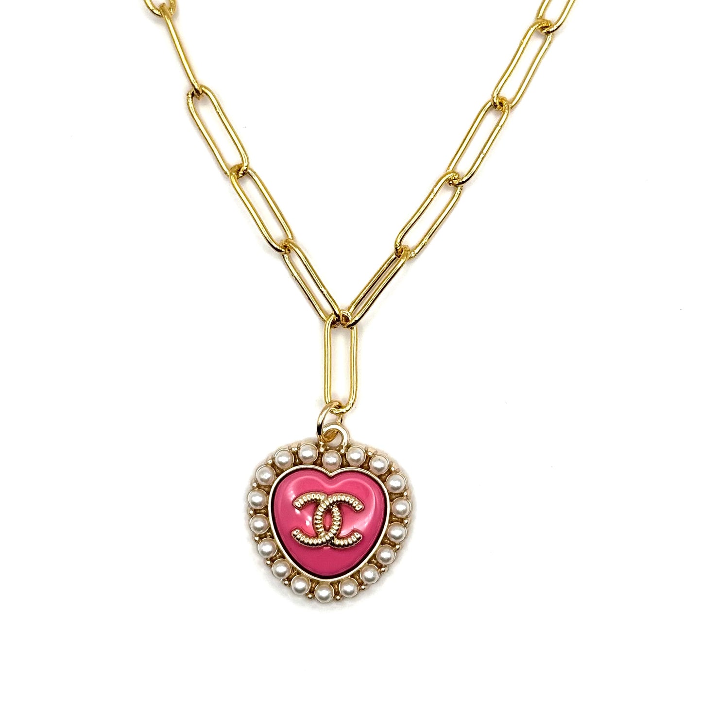 Berry Pink & Pearly Heart Necklace