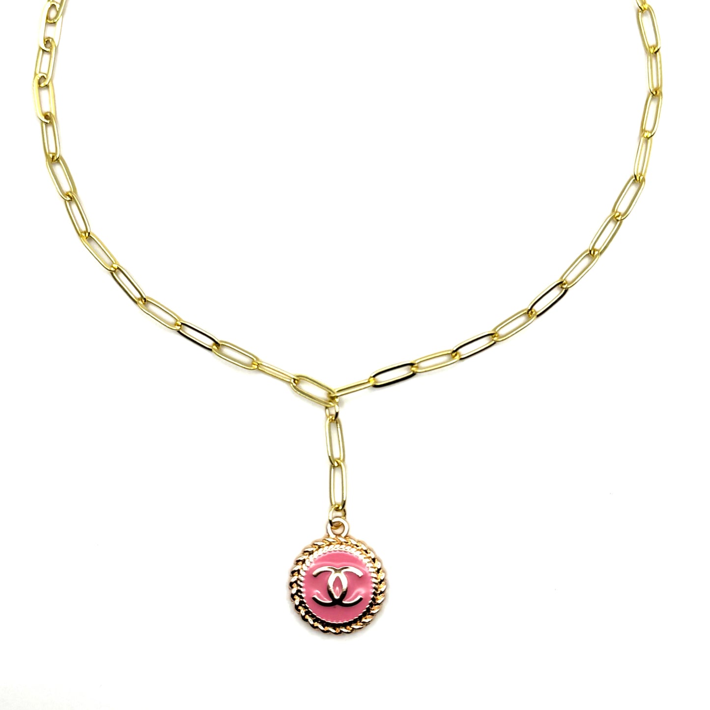 Pink Enamel Lariat Necklace