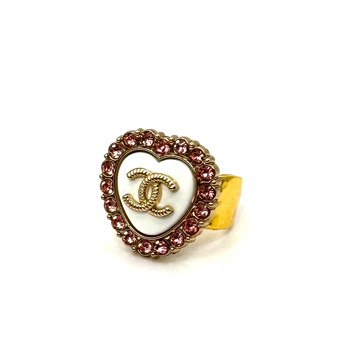 Sparkle Pink & White Heart Button Ring