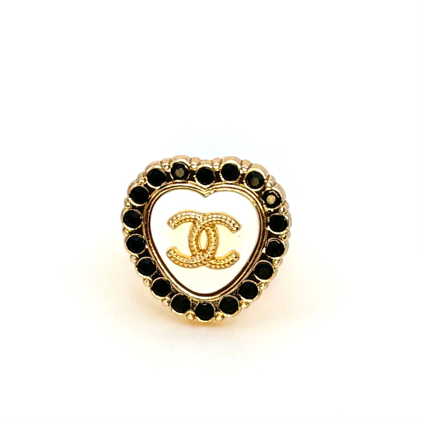 Black & White Heart Button Ring