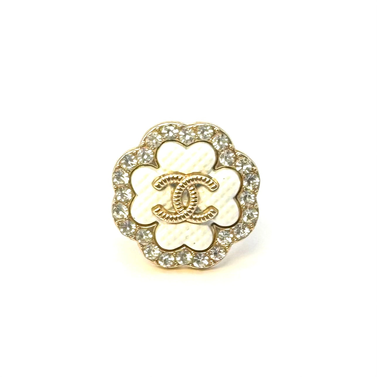 Sparkle White Clover Button Ring