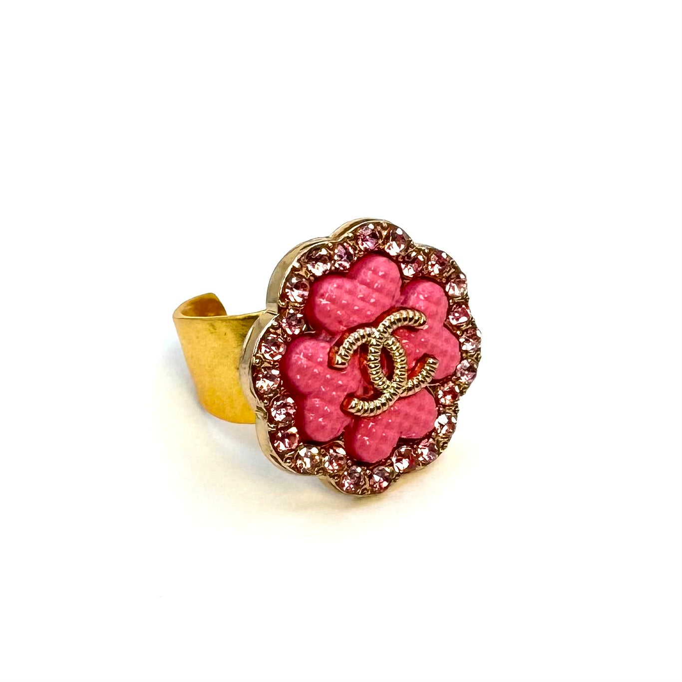 Sparkle Pink Clover Button Ring