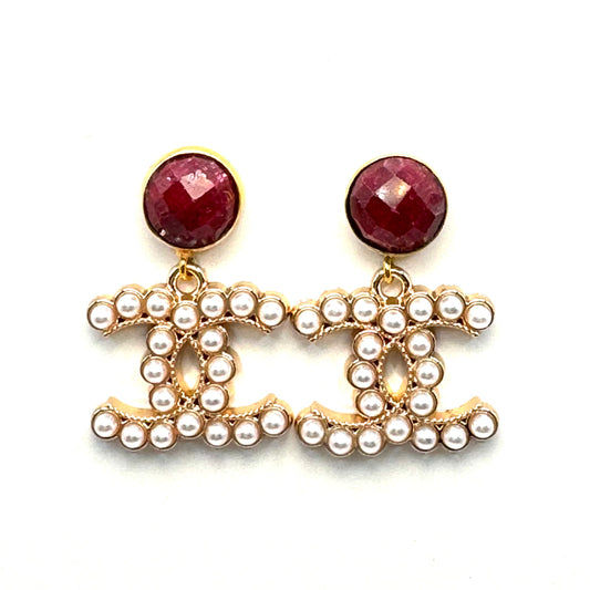 Dark Red & Pearly Earrings