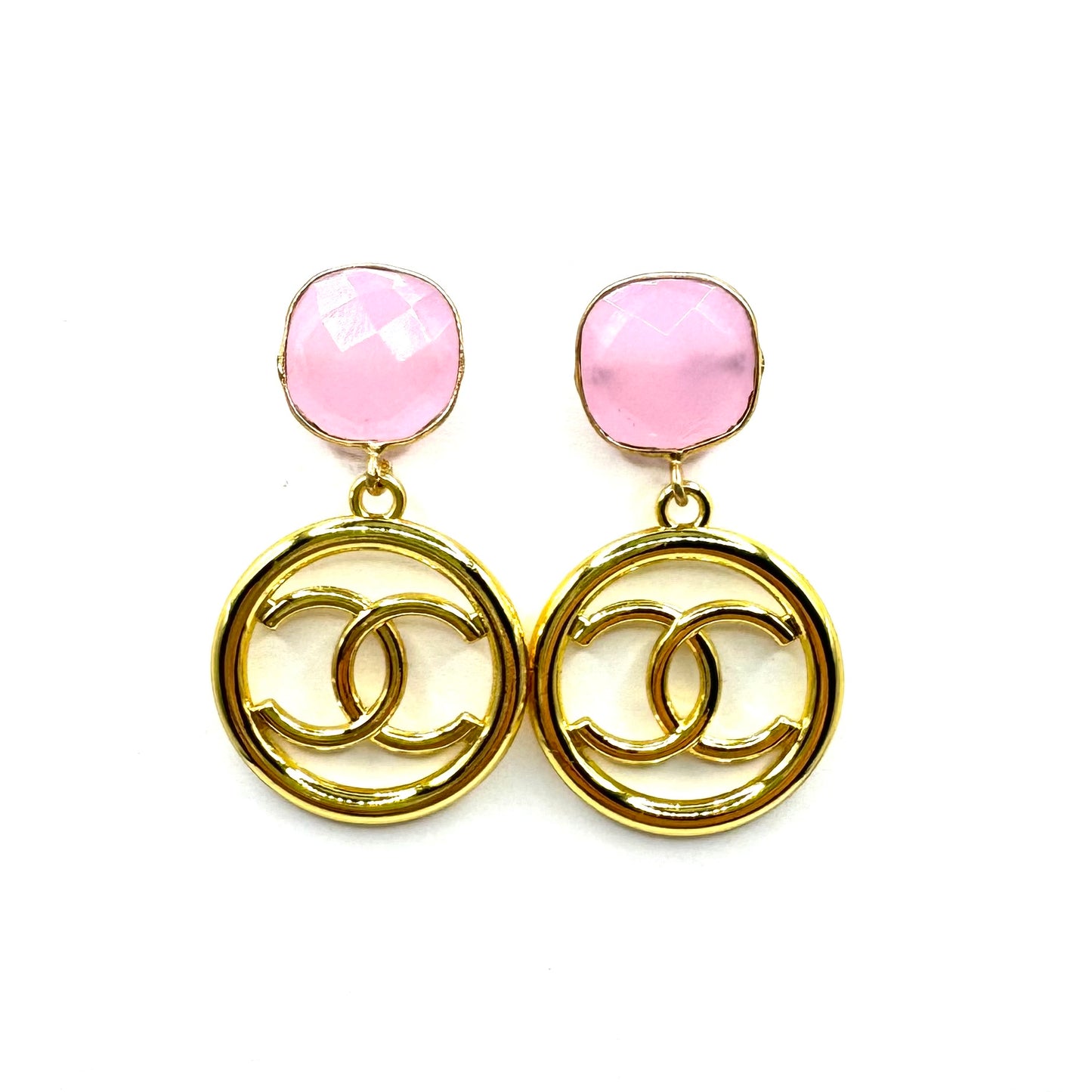 Light Pink Gold Tone Earrings