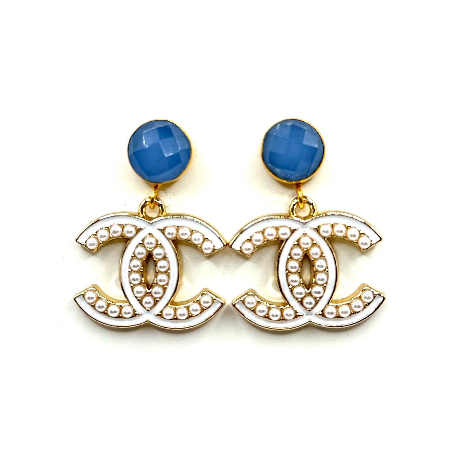 White & Sky Blue Earrings
