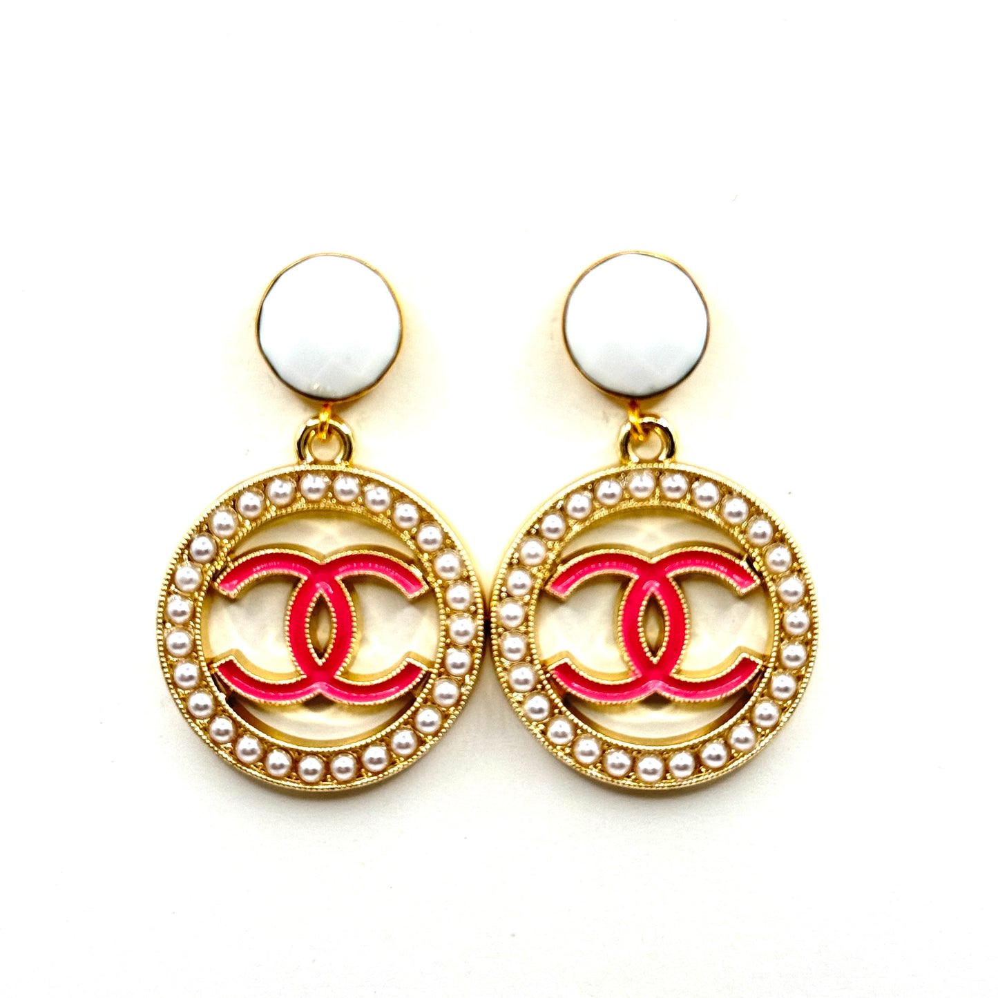 Pink & Pearly Circle Earrings