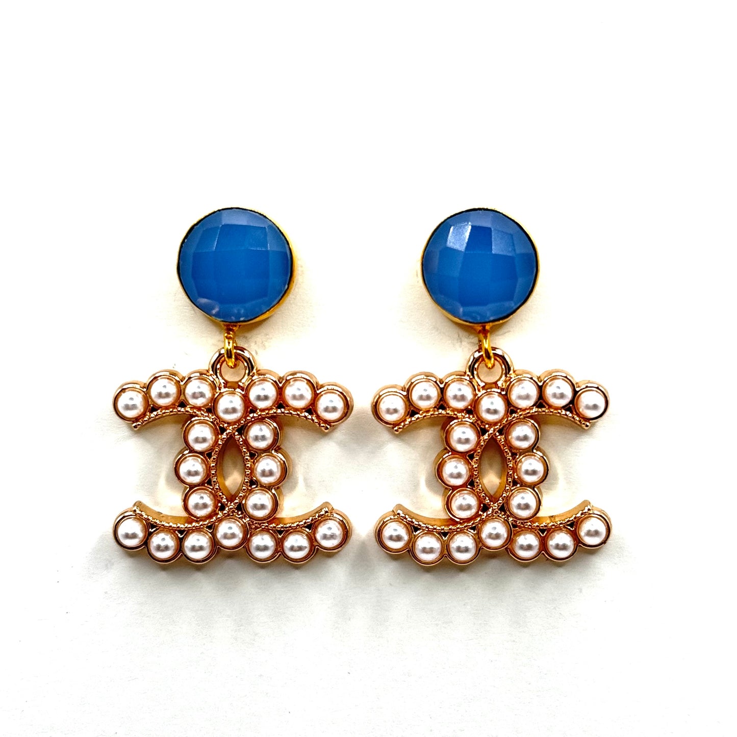 Pearly & Sky Blue Chalcedony Earrings