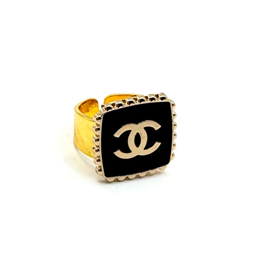 Black Enamel Luxury Button Ring