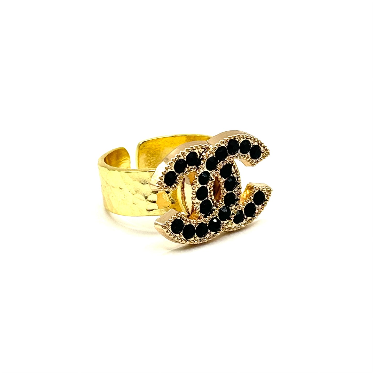 Black Rhinestone Button Ring