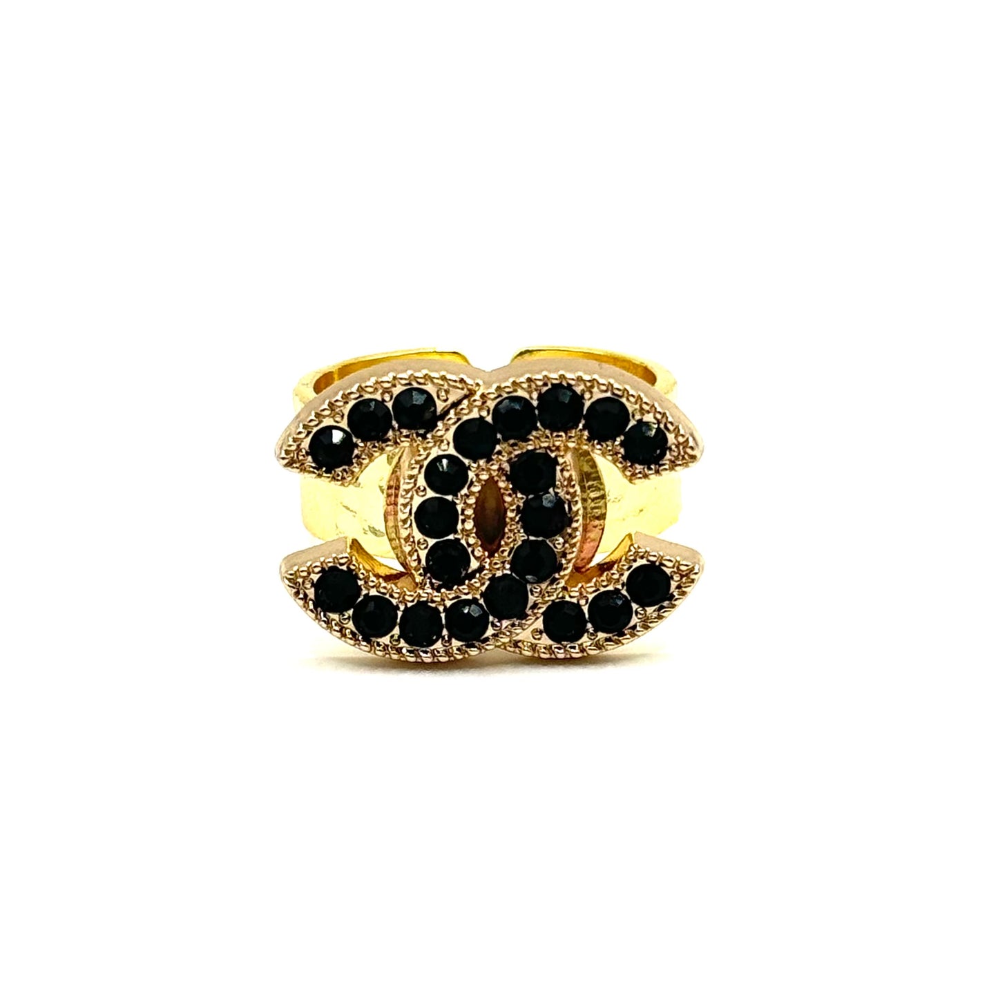 Black Rhinestone Button Ring