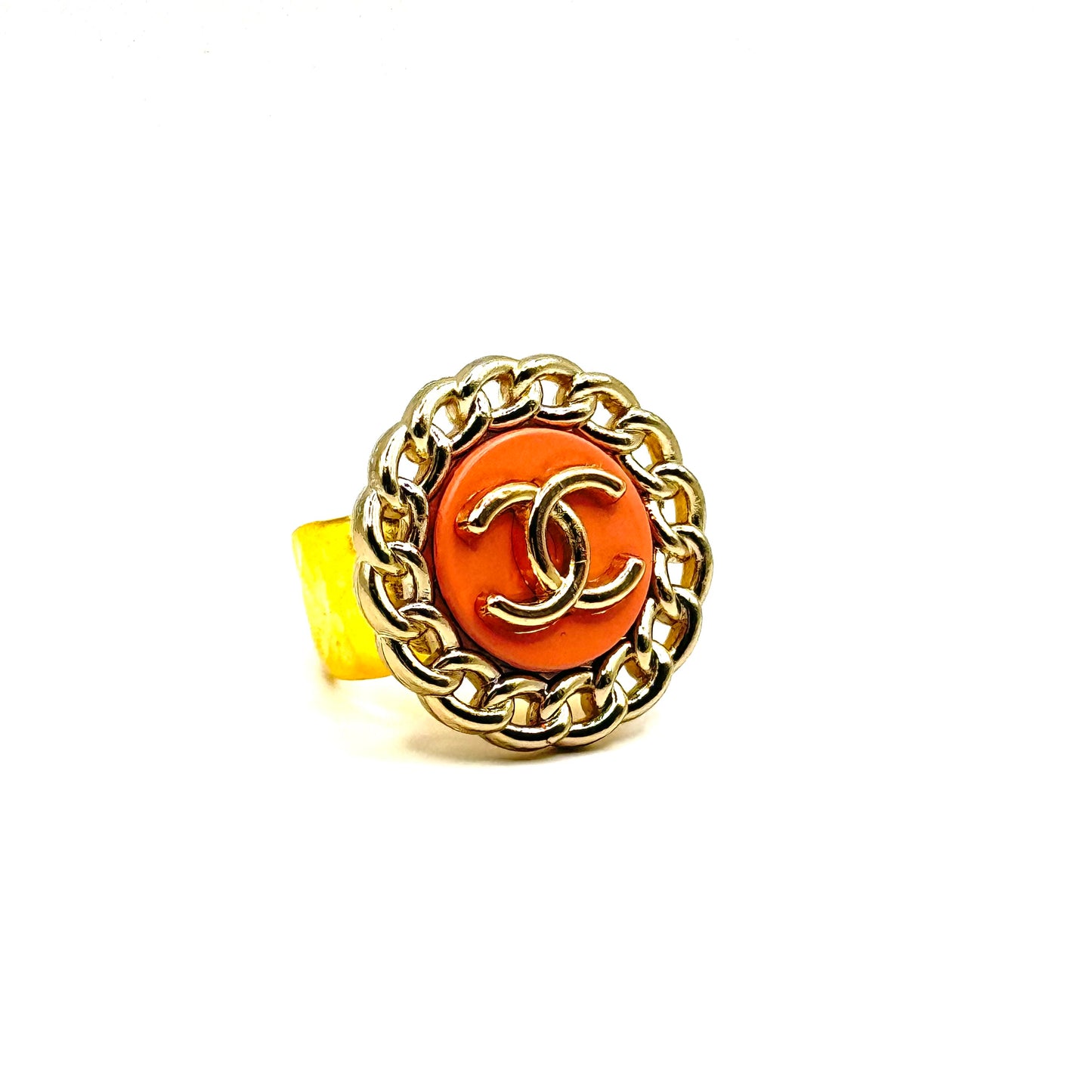 Pink Round Chain Border Button Ring