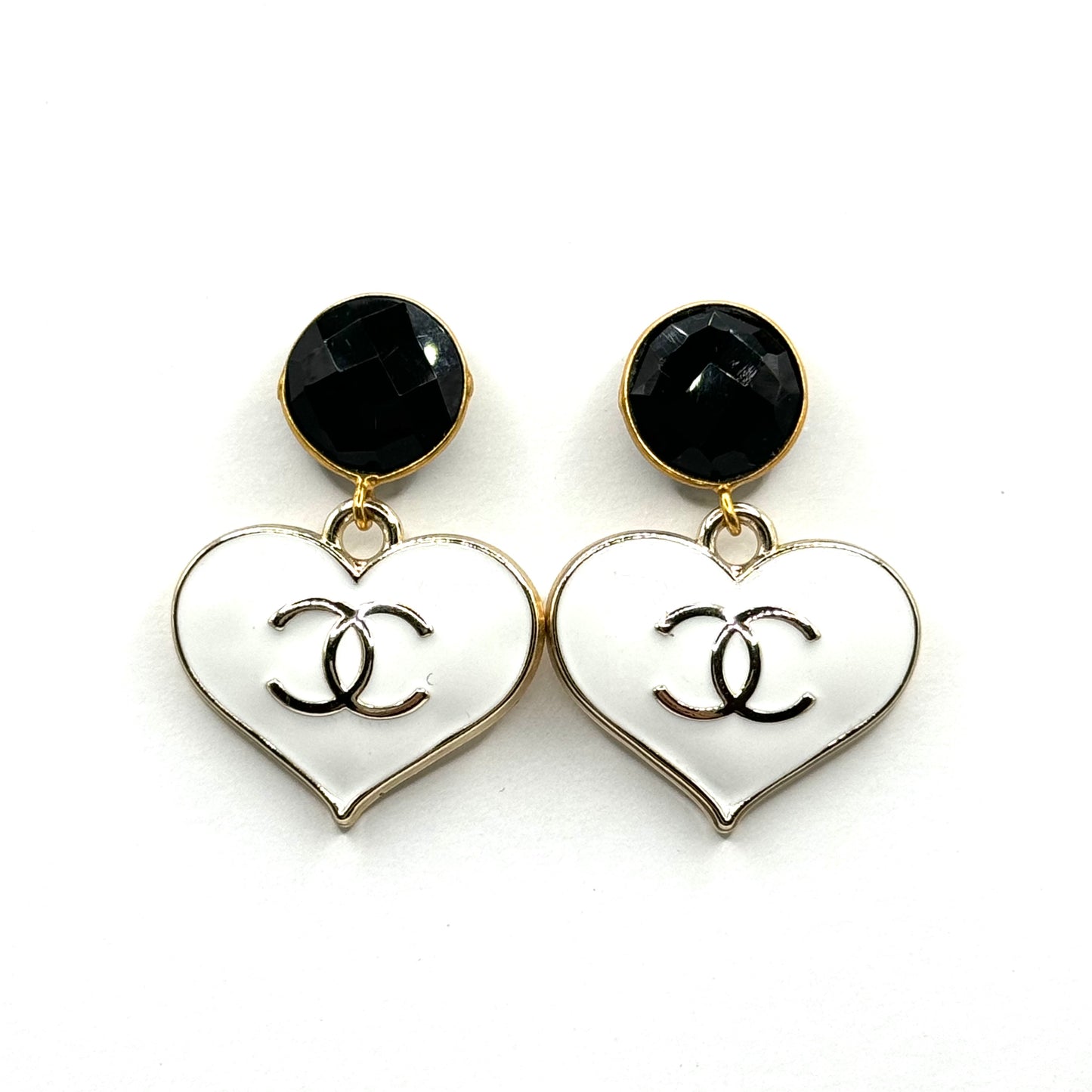 White & Black Enamel Earrings