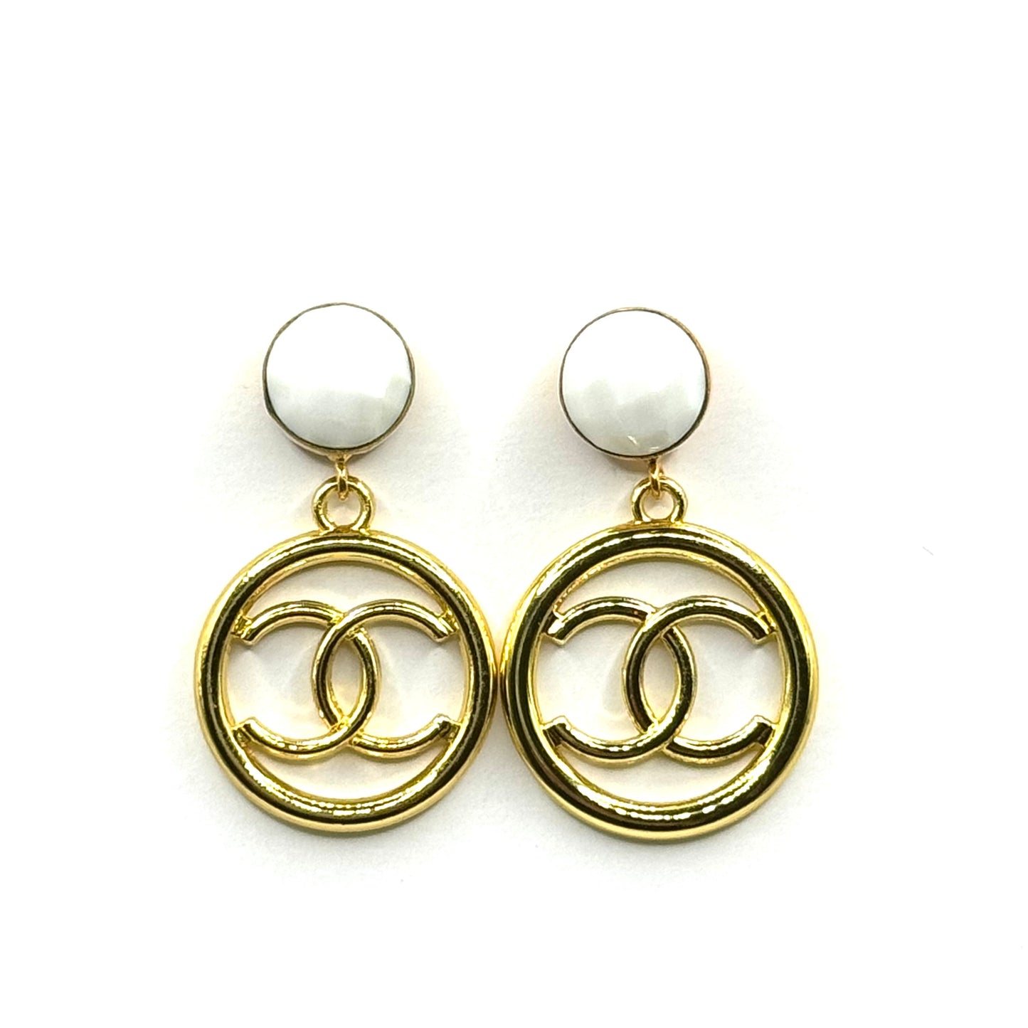 Circle Luxe White Agate Earrings