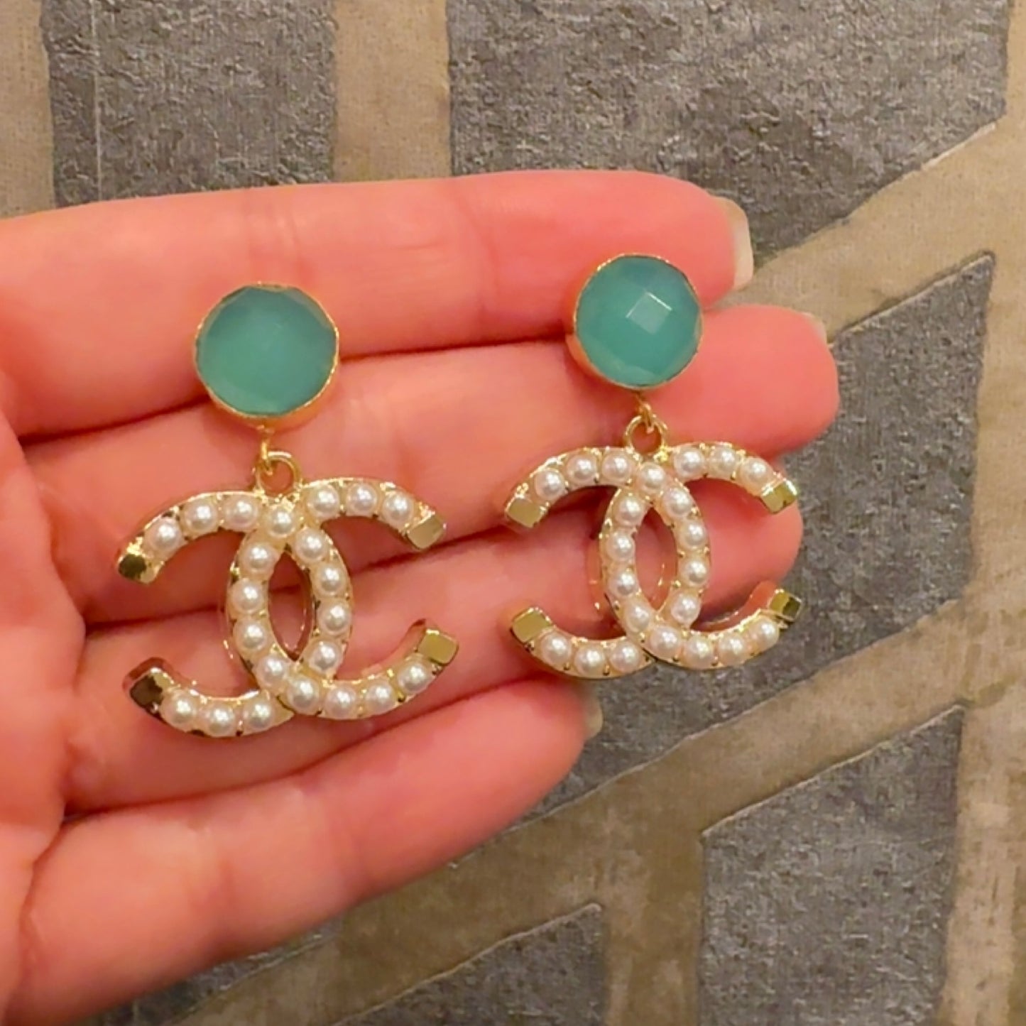 Aqua Chalcedony & Pearly Earrings
