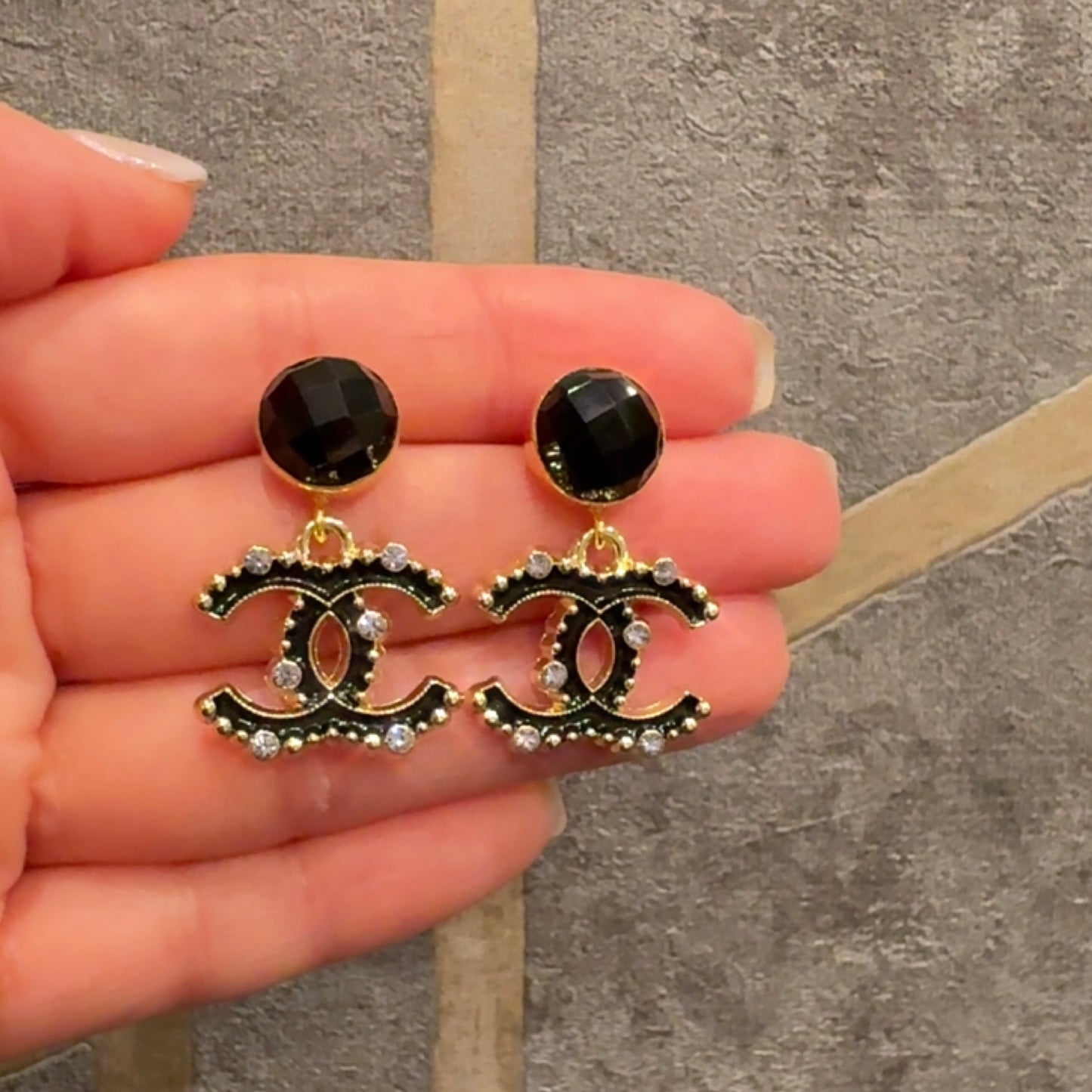 Black Onyx Enamel & Sparkle Earrings
