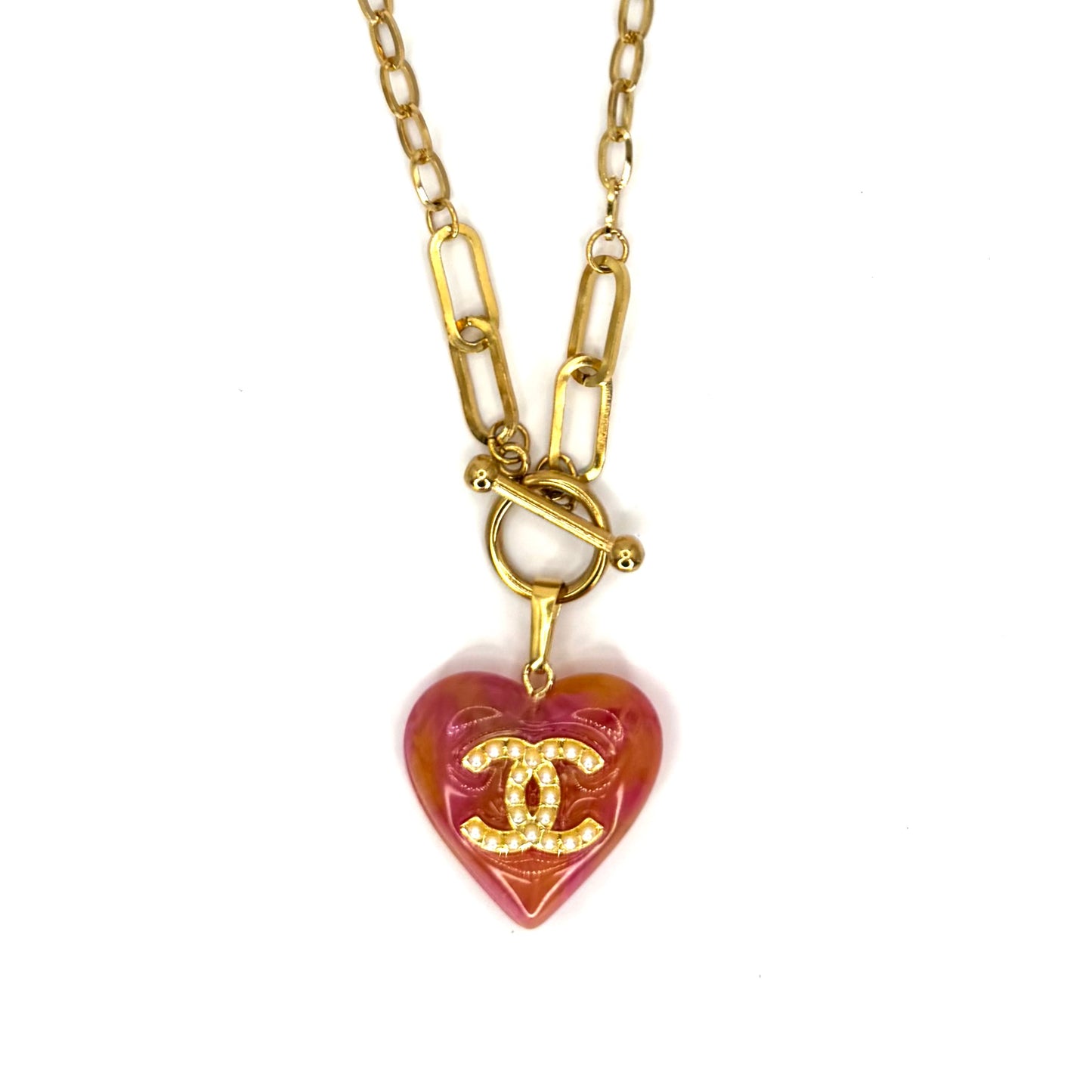 Berry Pink Resin Heart Necklace
