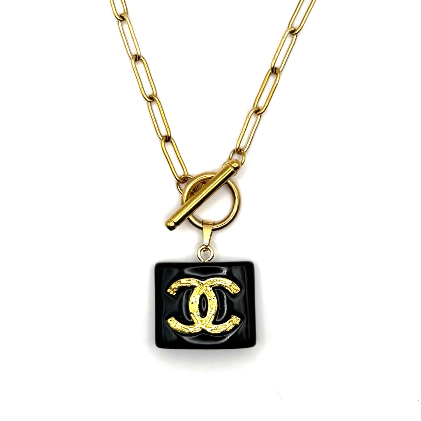 Black & Gold Tone Square Necklace