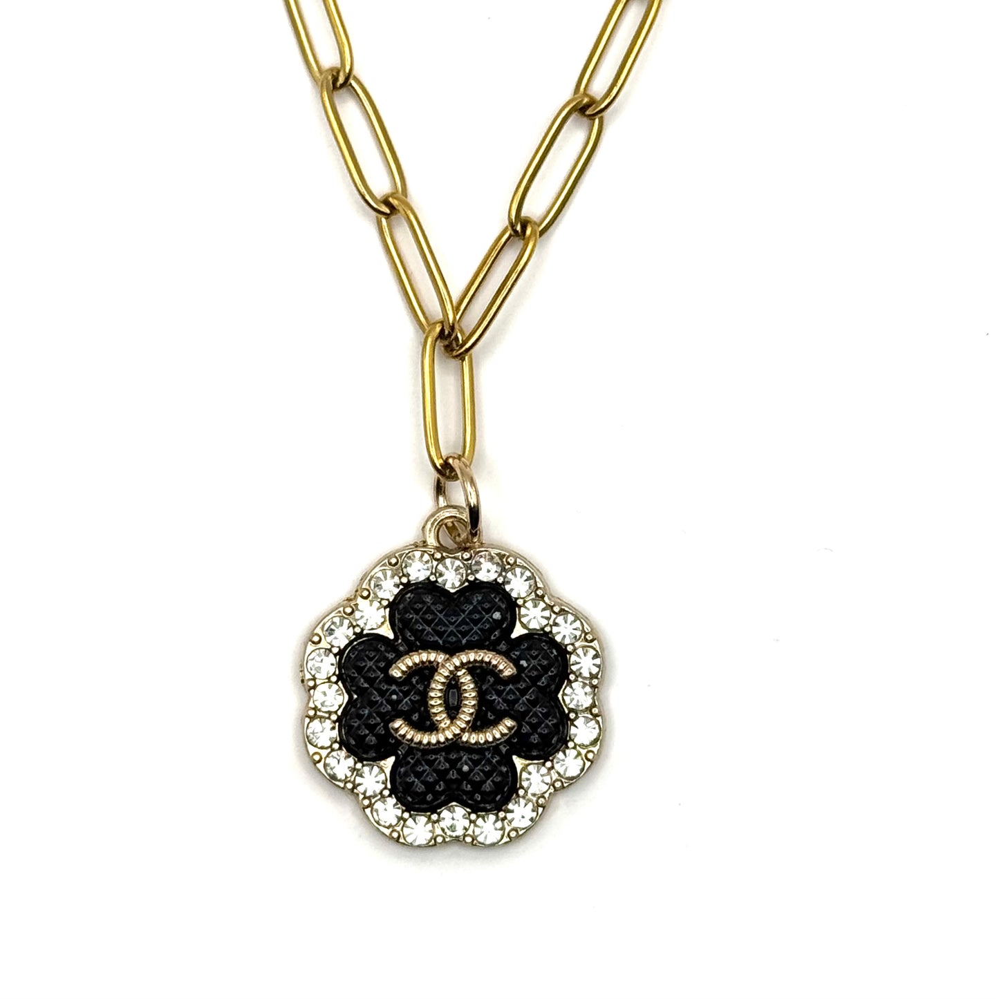 Black & Sparkly Clover Necklace