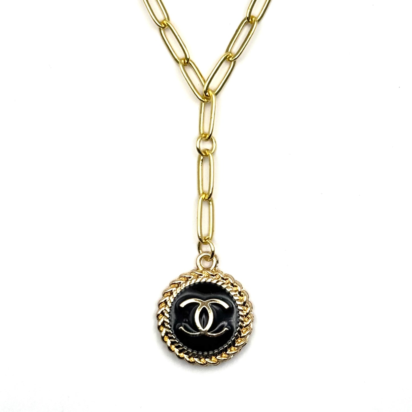 Black Circle Lariat Necklace