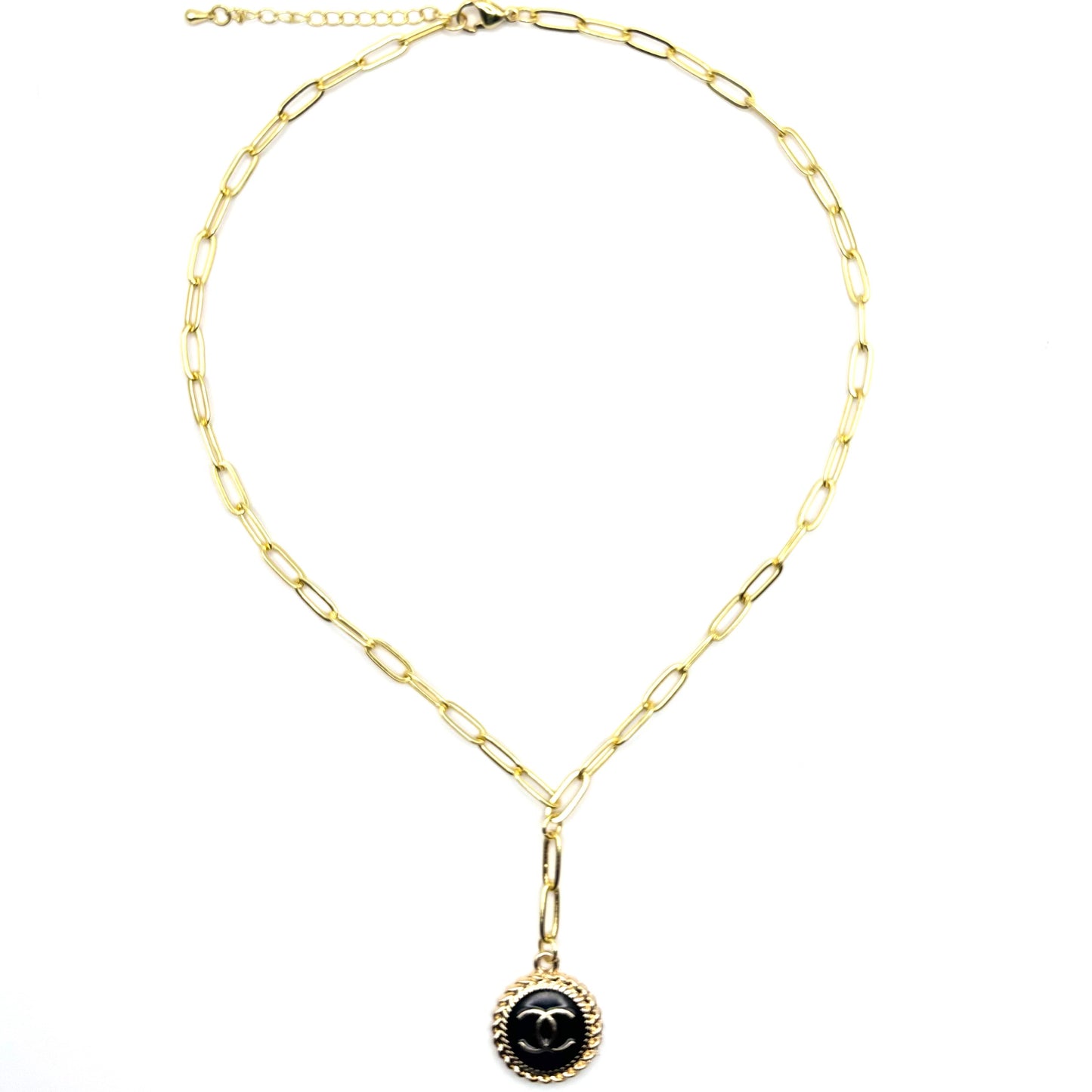 Black Circle Lariat Necklace
