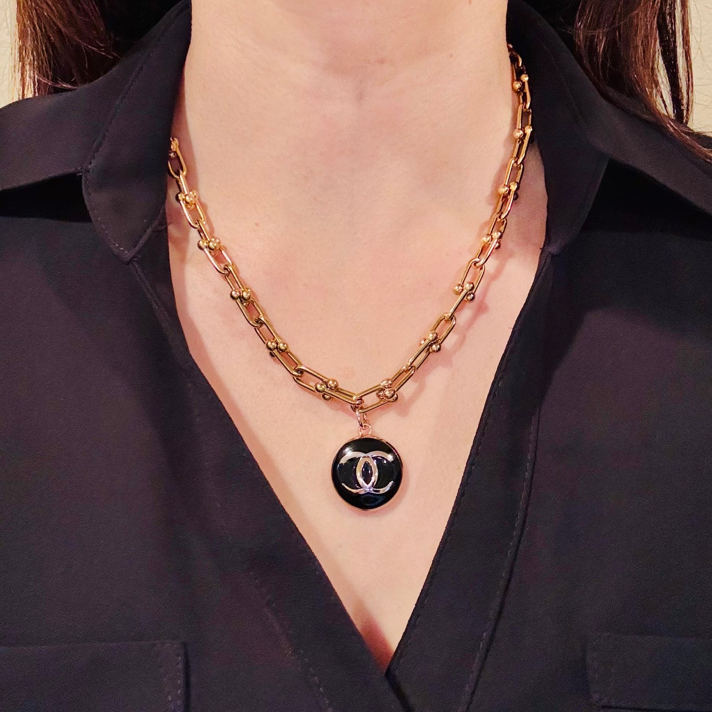 Black & Gold Tone Circle Necklace