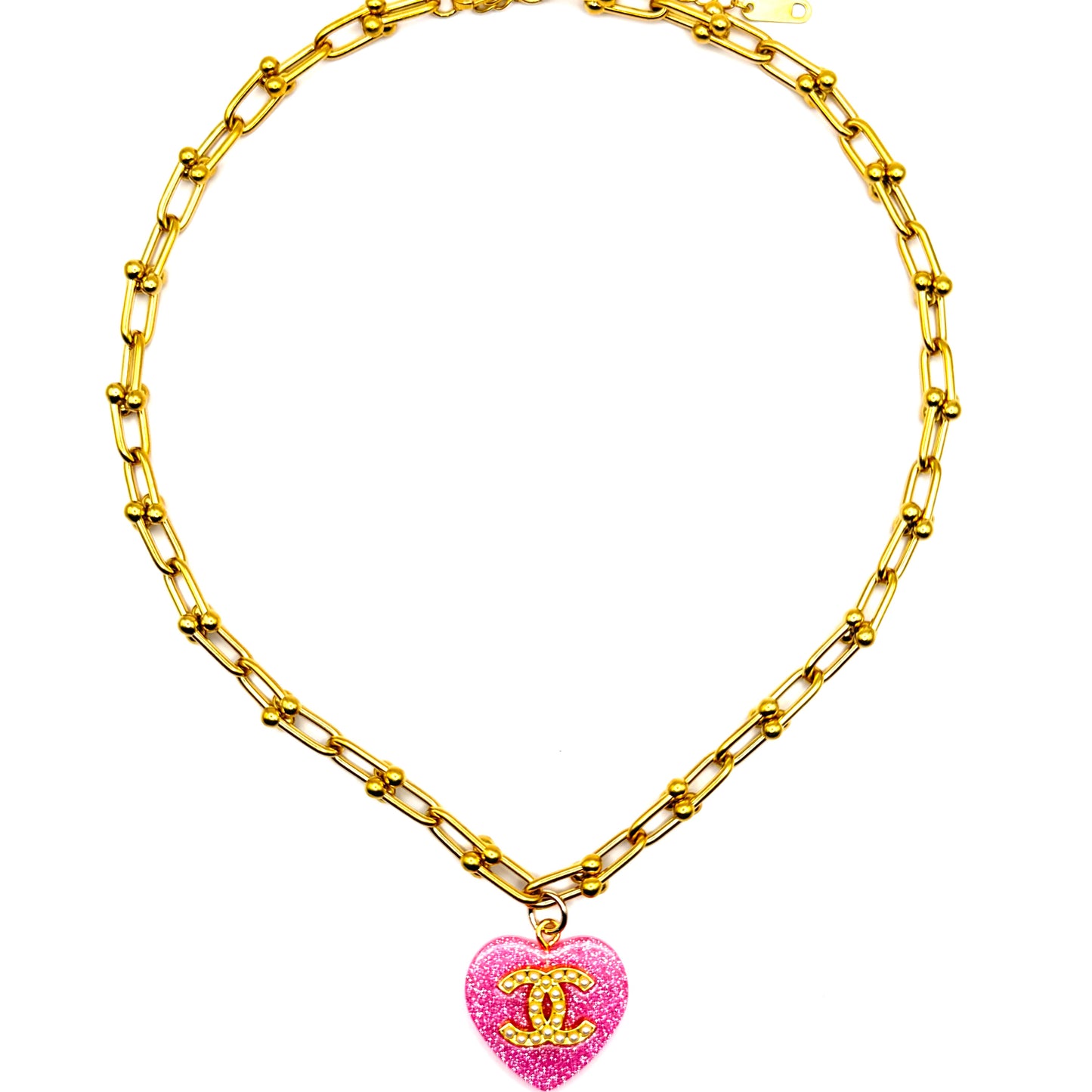 Glittery Pink Heart Necklace