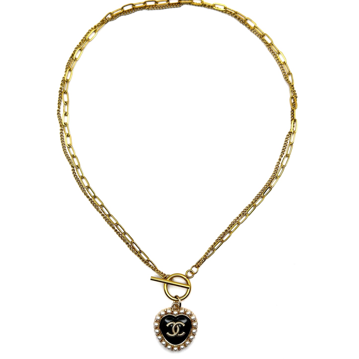 Black & Pearly Heart Necklace