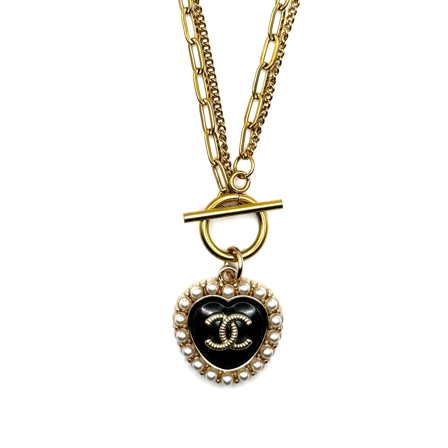 Black & Pearly Heart Necklace