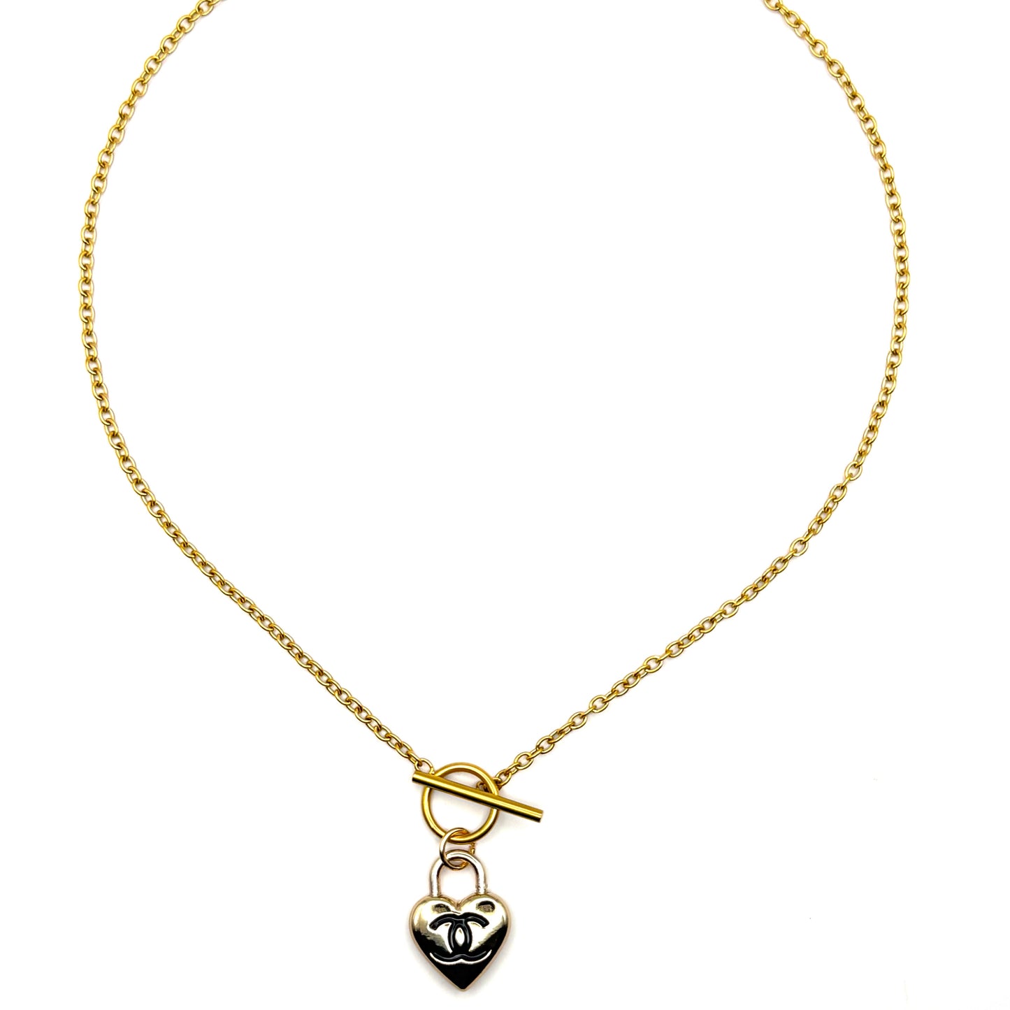 Gold Tone Padlock Heart Necklace