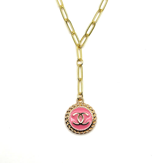 Pink Enamel Lariat Necklace