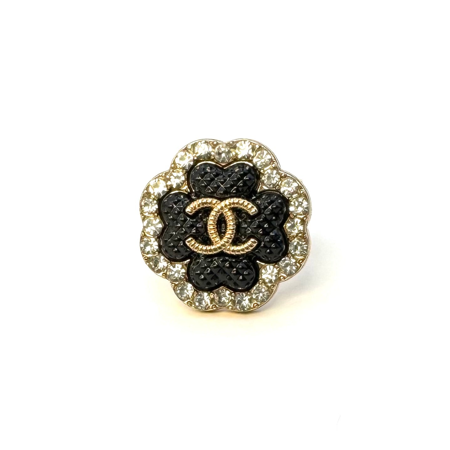 Sparkle Black Clover Button Ring