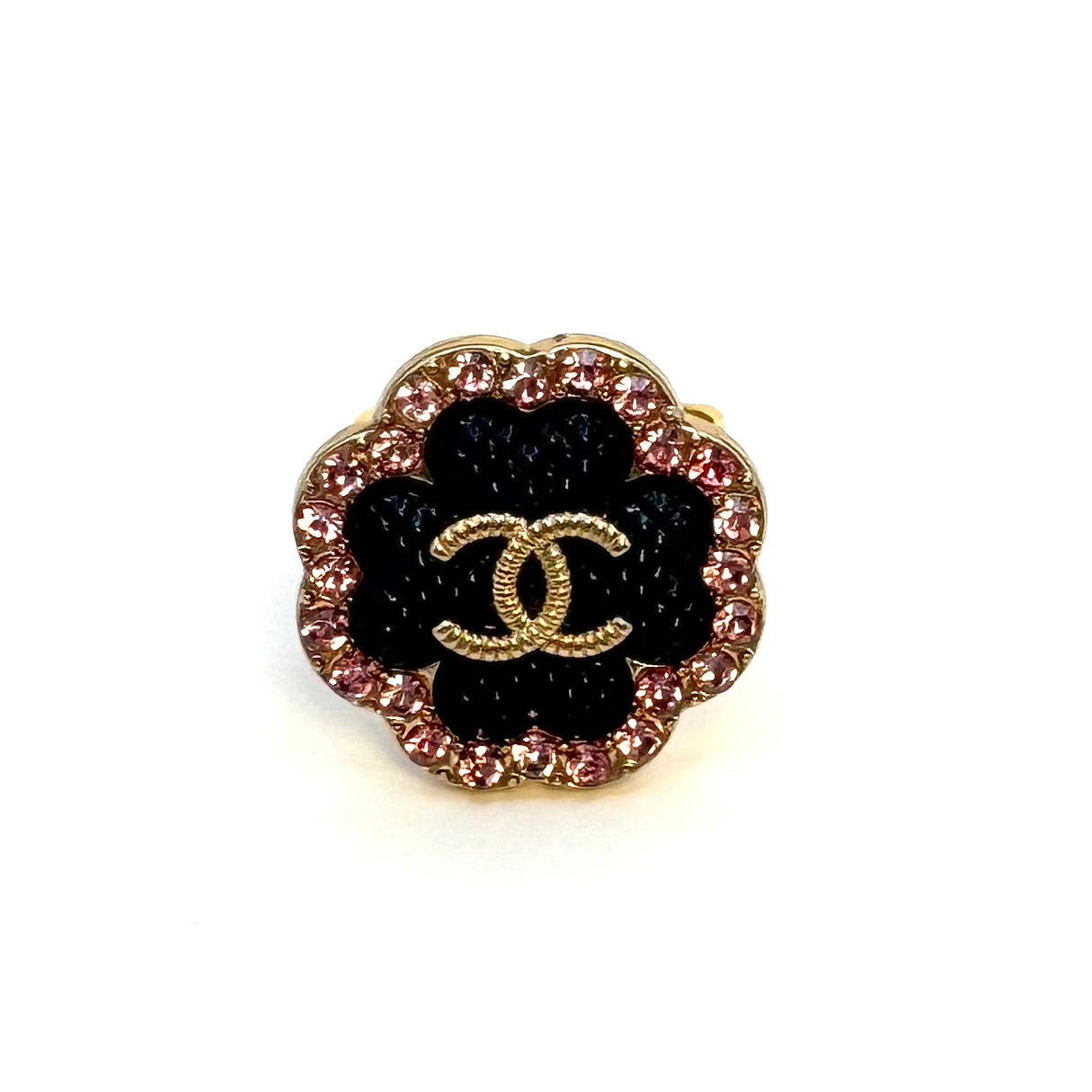 Sparkle Black & Pink Clover Button Ring
