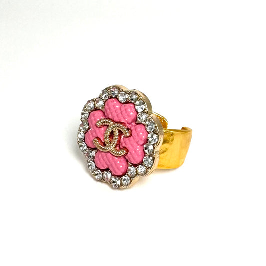 Pink Sparkle Clover Button Ring