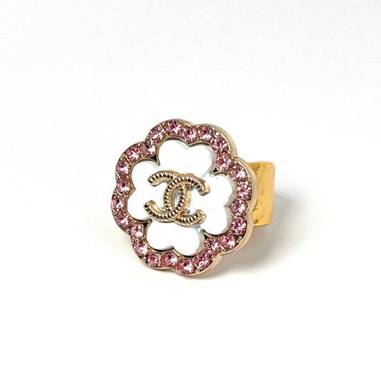 Pink Sparkle & White Clover Button Ring