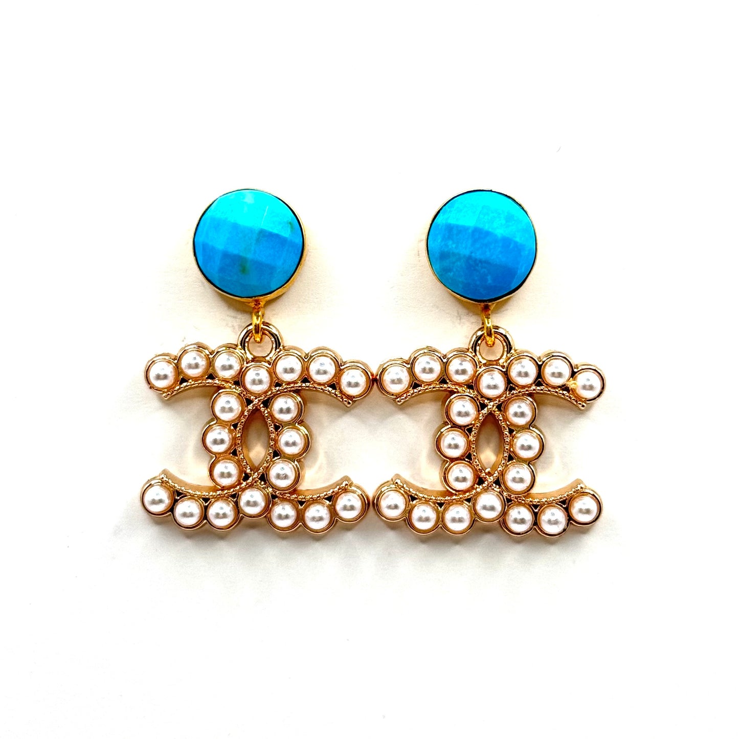 Turquoise Blue & Pearly Earrings