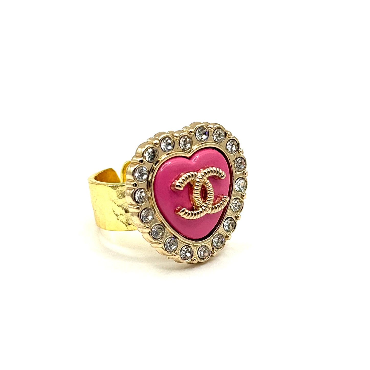 Sparkle Pink Heart Button Ring