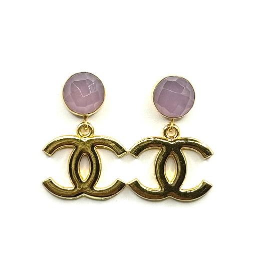 Pink Chalcedony & Gold Tone Earrings