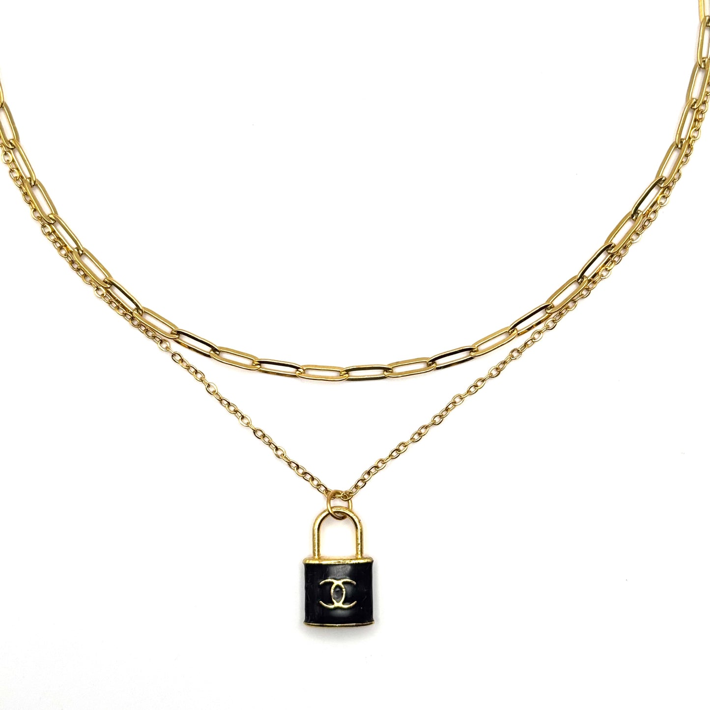 Black Enamel Padlock Necklace