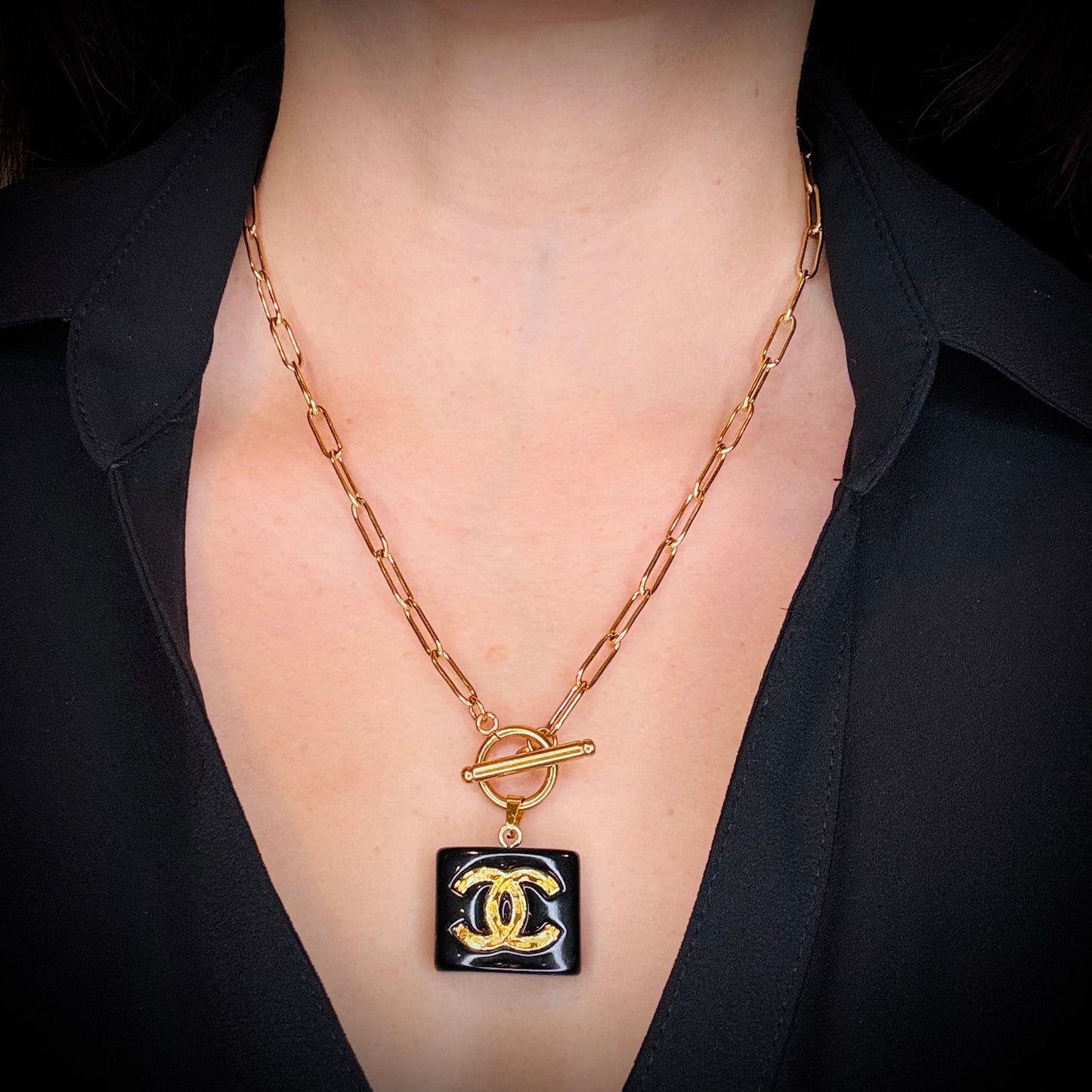 Black & Gold Tone Square Necklace