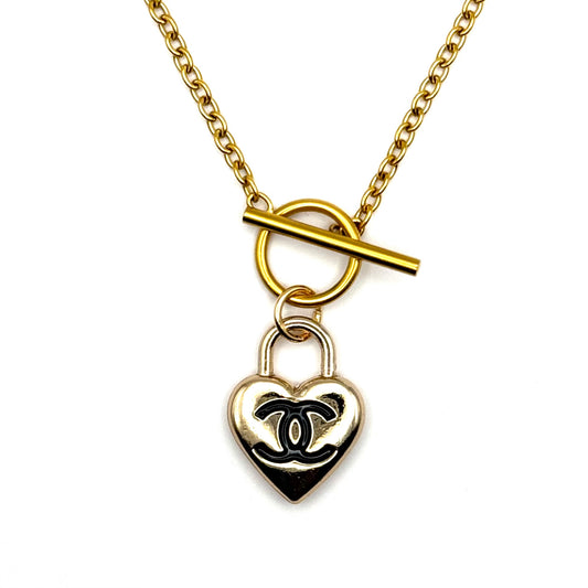 Gold Tone Padlock Heart Necklace