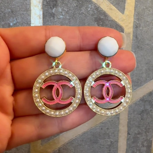 Pink & Pearly Circle Earrings