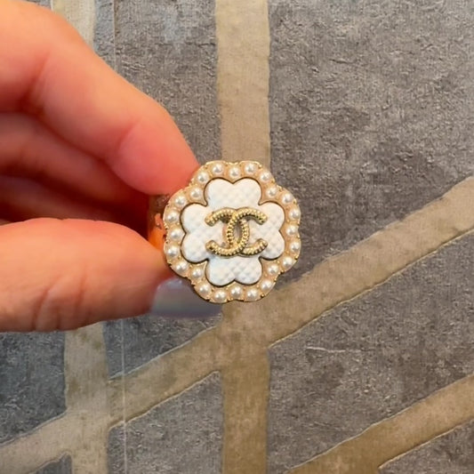 Pearly White Clover Button Ring