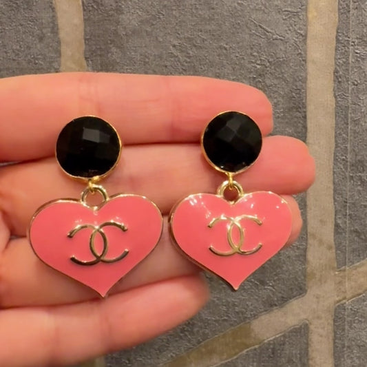 Pink & Black Enamel Earrings